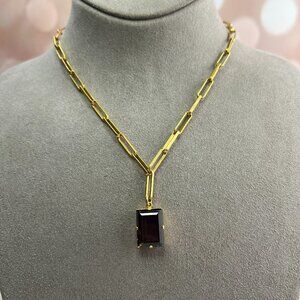 Catherine Popesco Vintage inspired paperclip chain with Brown Crystal Necklace